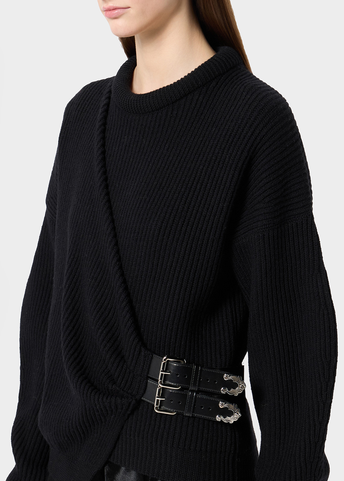 RIBBED WOOL SWEATER WITH STRAPS AND BUCKLES - 5