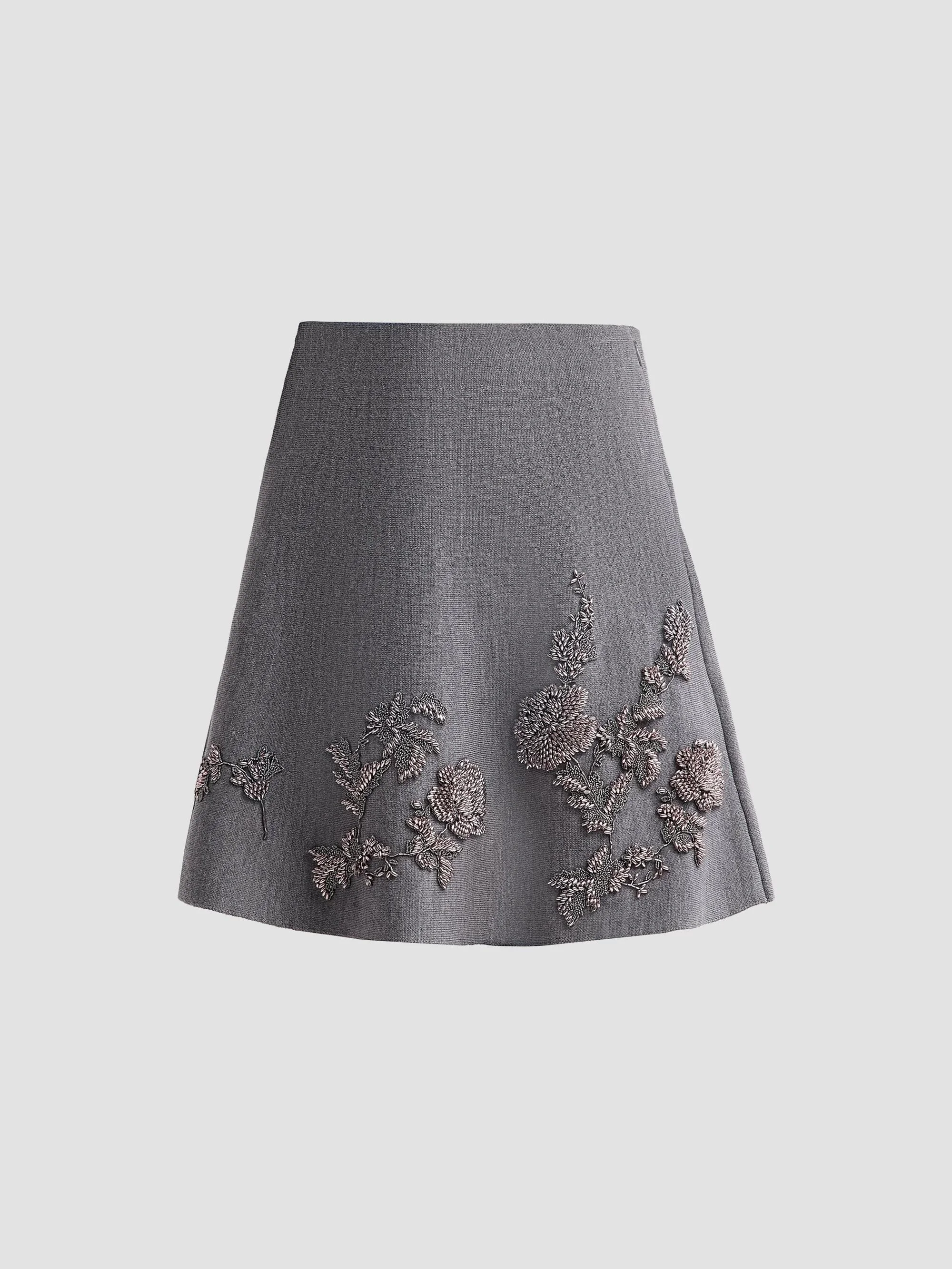 Women's Beaded Wool Mini Skirt - Melange Grey - 1