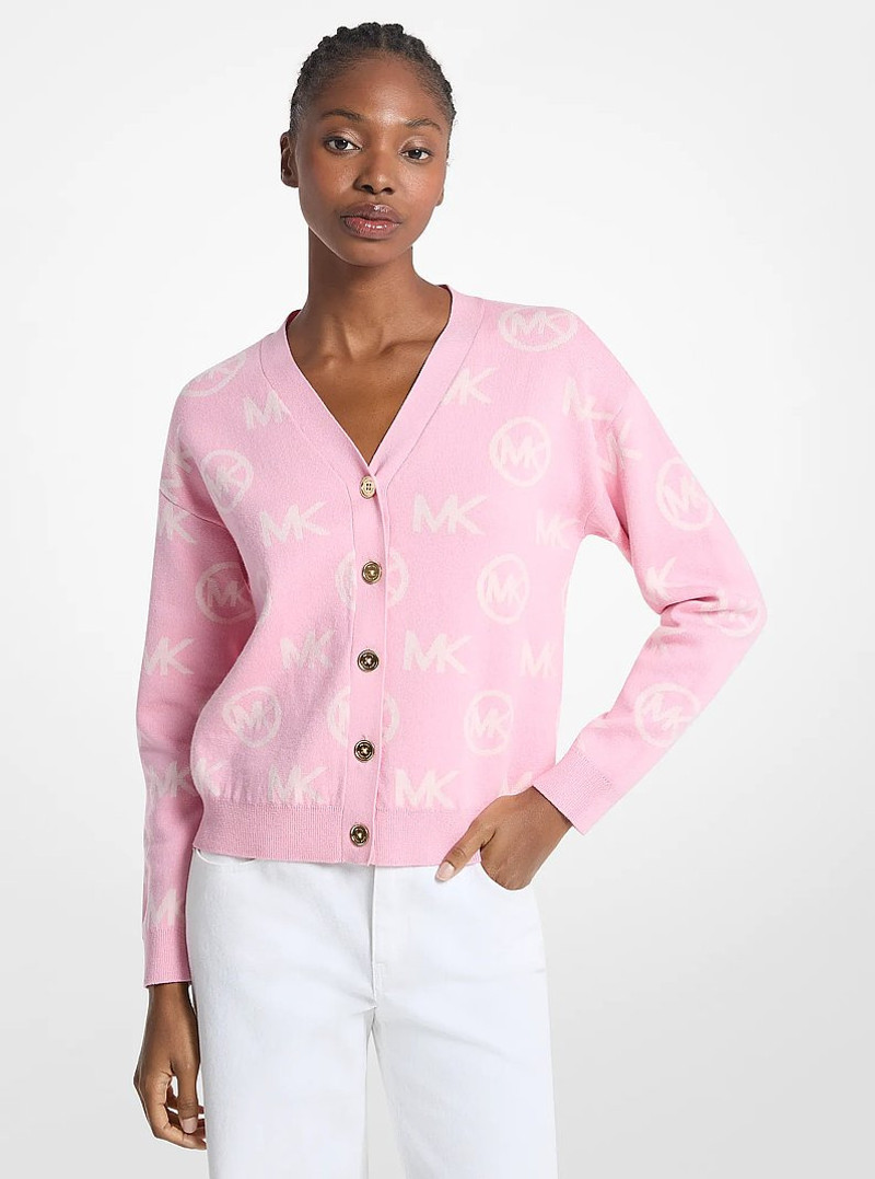 Logo Jacquard Cotton Blend Cardigan 1