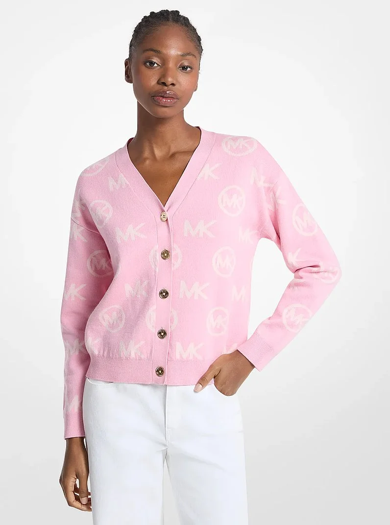 Logo Jacquard Cotton Blend Cardigan - 1