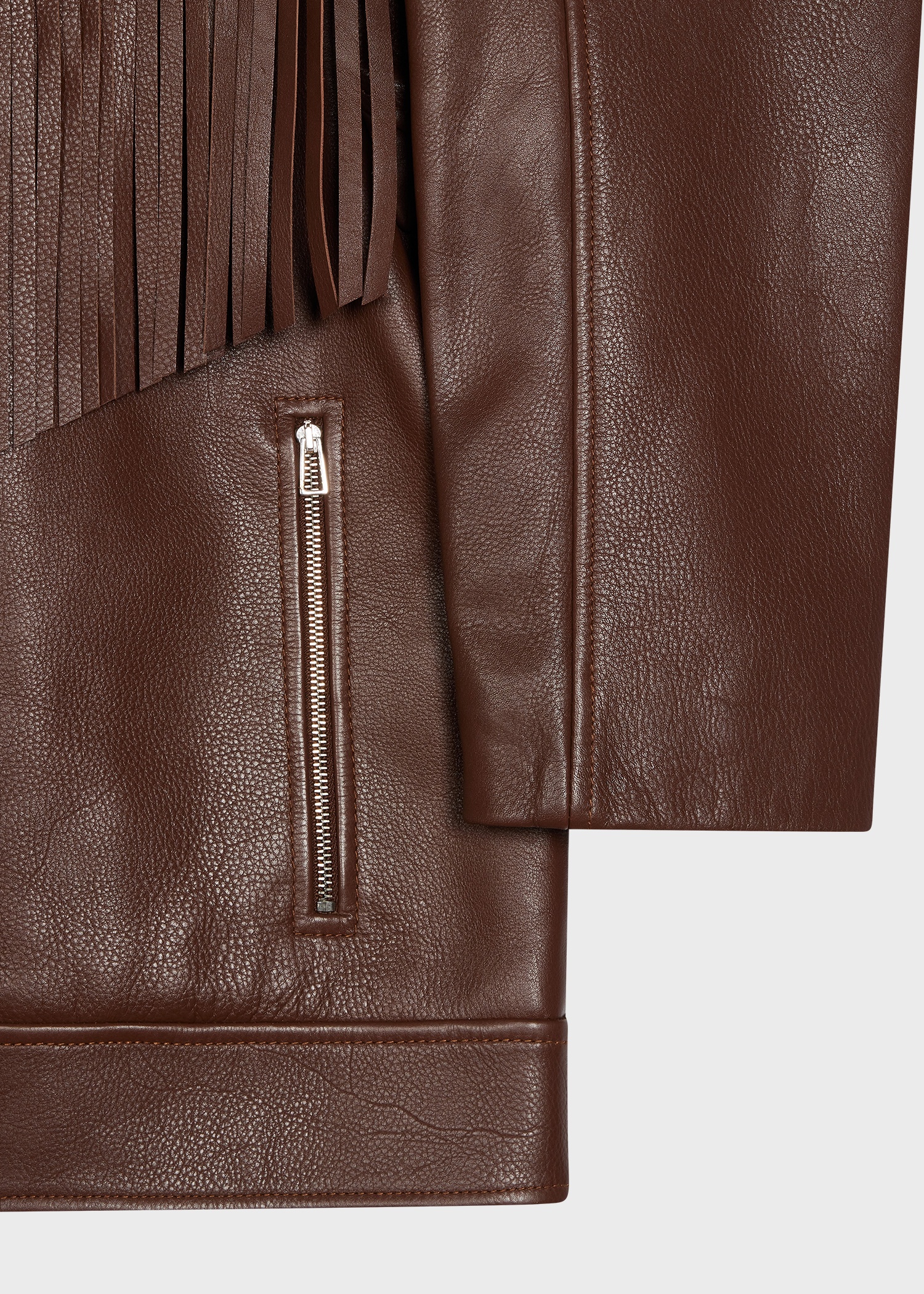 Women's Chocolate Brown Leather Fringe Jacket - 3