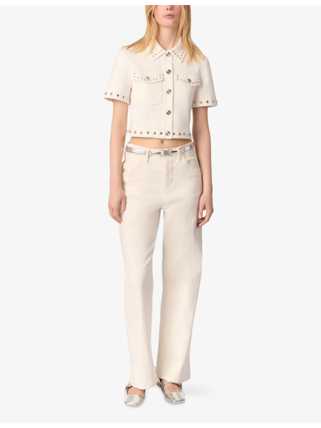 Short-Sleeved Stud-Embellished Knitted Shirt - 2
