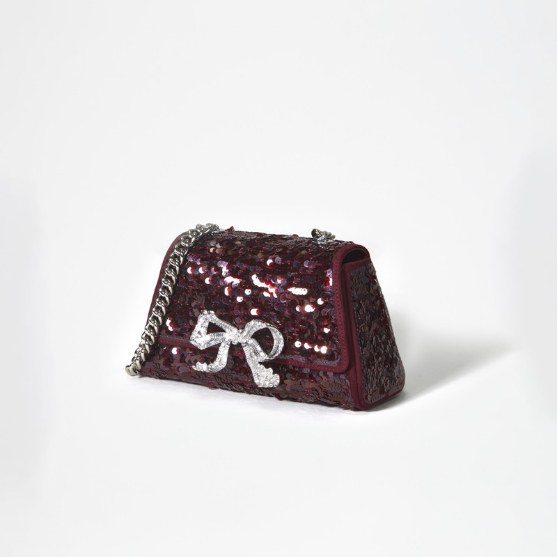 self-portrait Red Sequin Bow Mini Shoulder Bag outlook