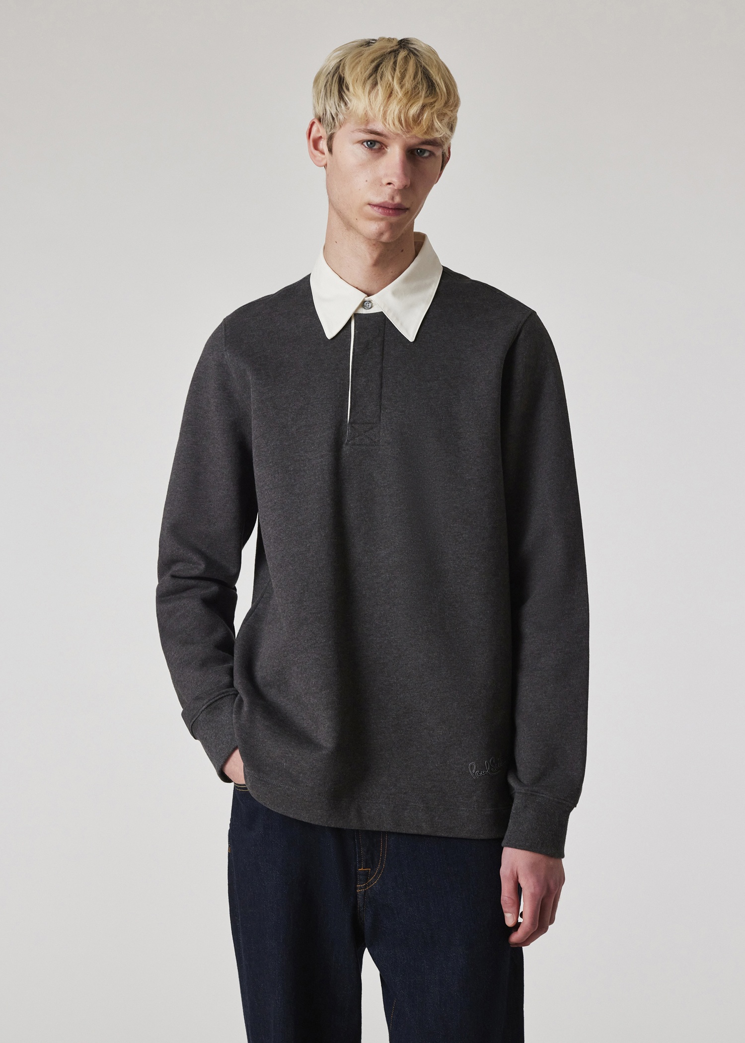 Dark Grey Contrast Collar Marl Sweatshirt - 5