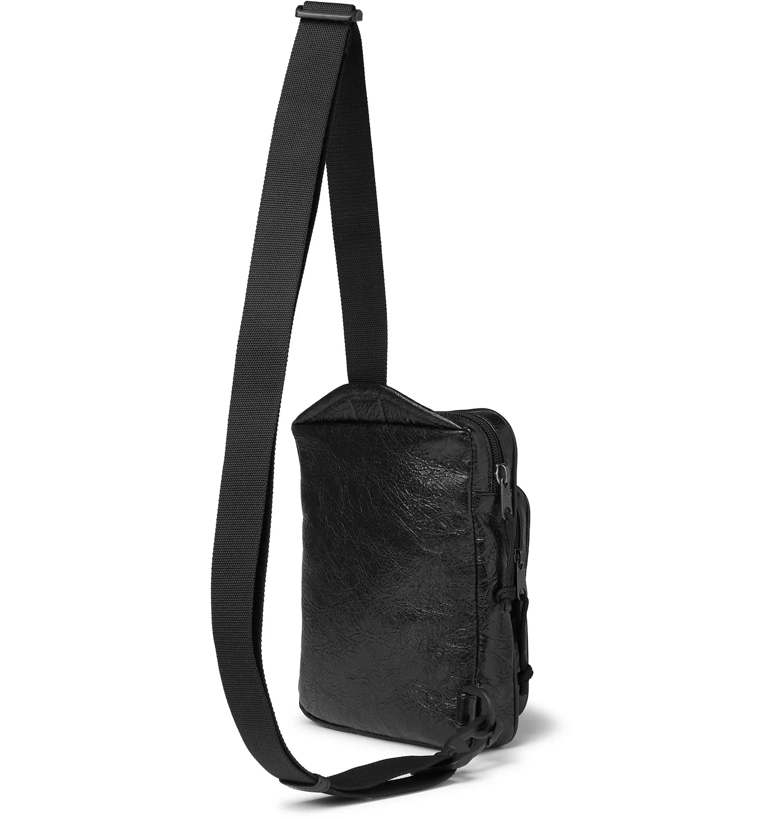 Logo-Print Crinkled-Leather Messenger Bag - 4