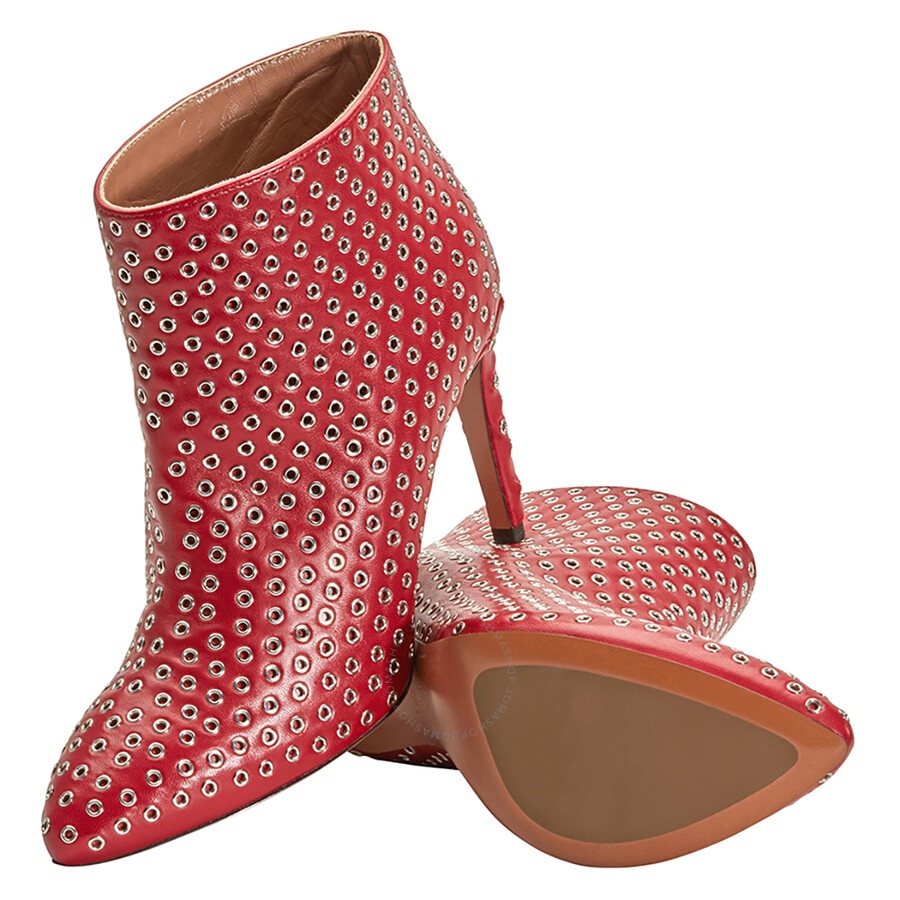 Alaia Ladies Red 90 Boot Allover Rivet Caf - 2