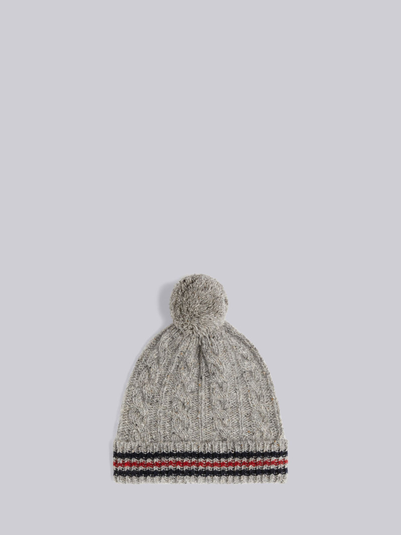 Light Grey Baby Cable Donegal Cricket Stripe Pom Pom Hat 1