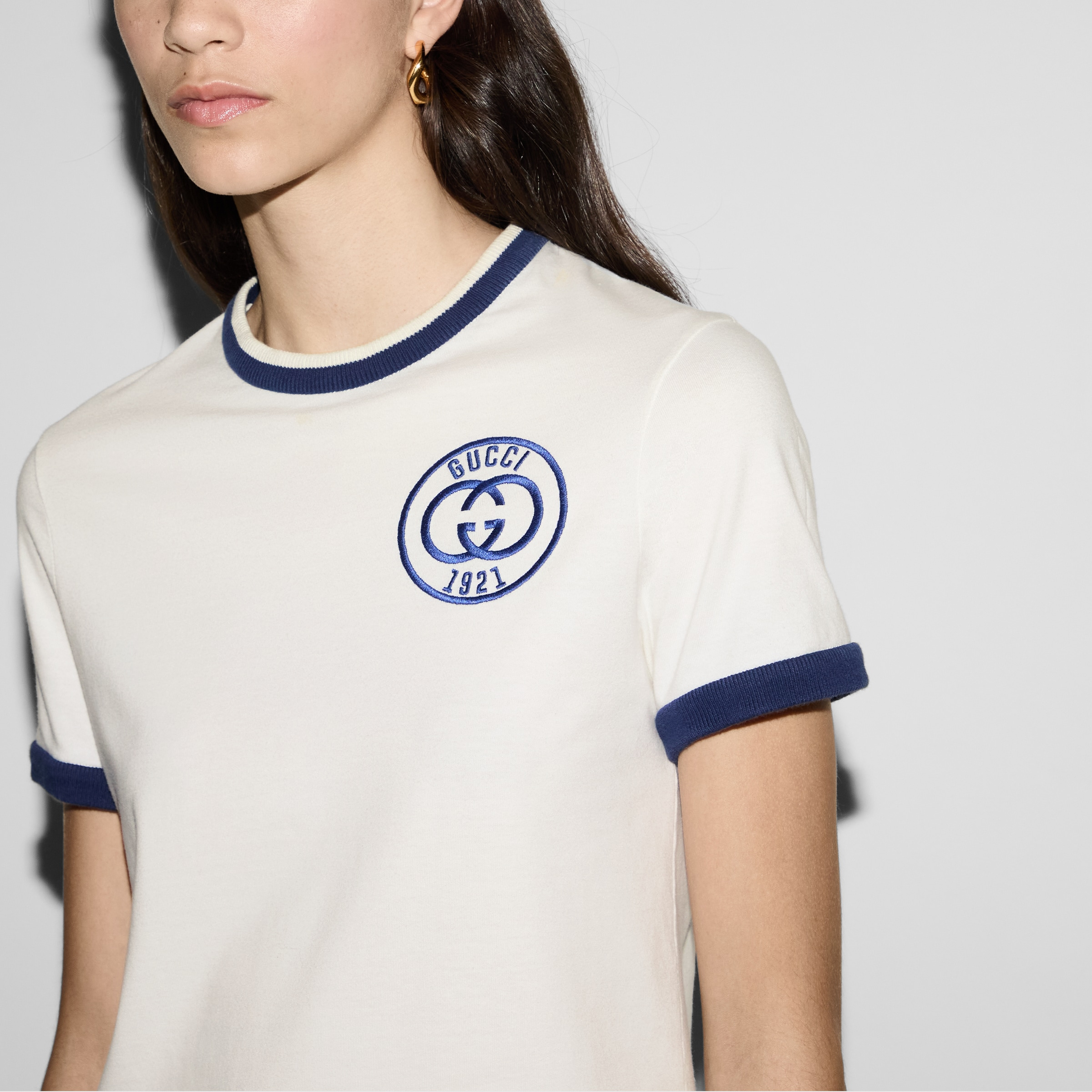 Cotton jersey T-shirt with Gucci embroidery - 5