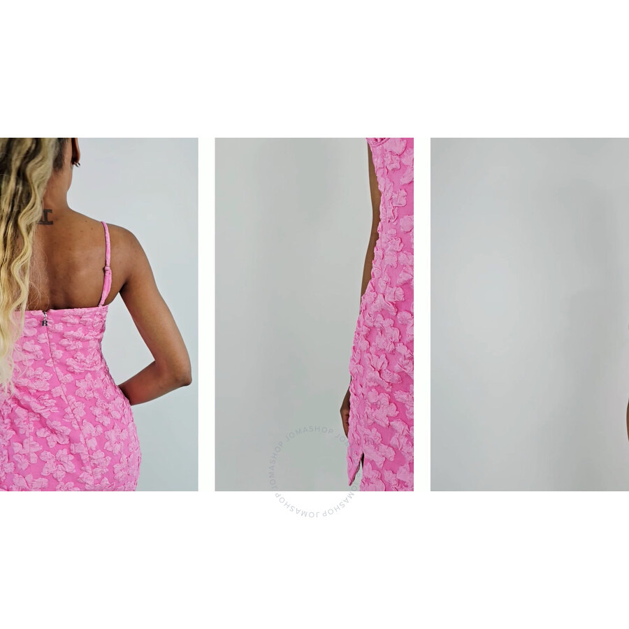 Rotate Ladies Fuchsia Pink Jacquard Flower Recycled Polyester Mini Dress - 3