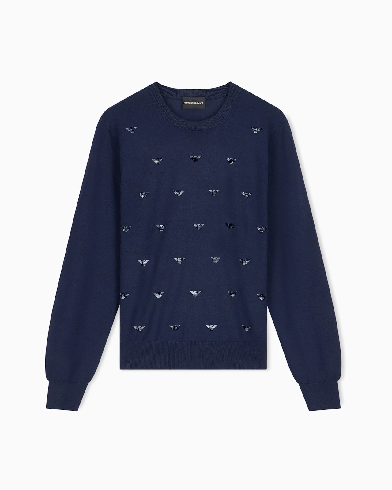 CREW-NECK VIRGIN WOOL PULLOVER WITH RHINESTONE DETAILS - 1
