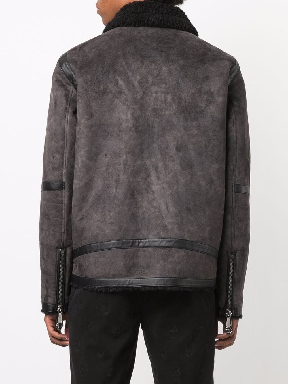 shearling-trim suede biker jacket - 4