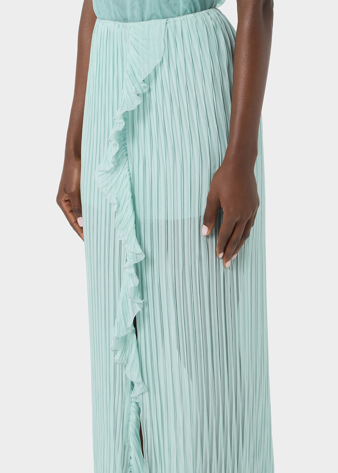 PLEATED SKIRT IN SILK CHIFFON WITH RUFFLES - 5
