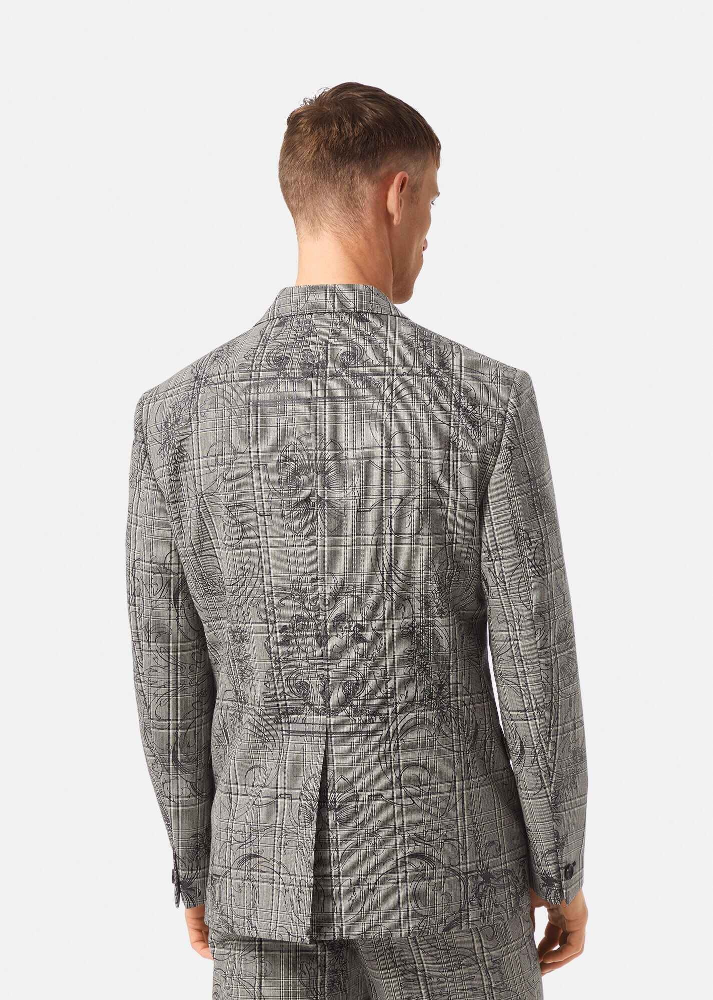 Silver Baroque Checked Wool Blazer - 4