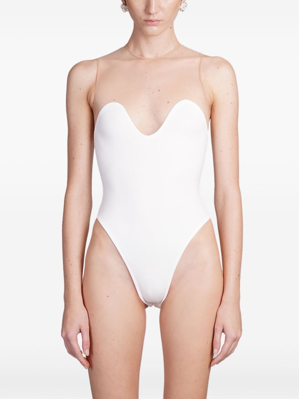 wave-neck tulle bodysuit - 1