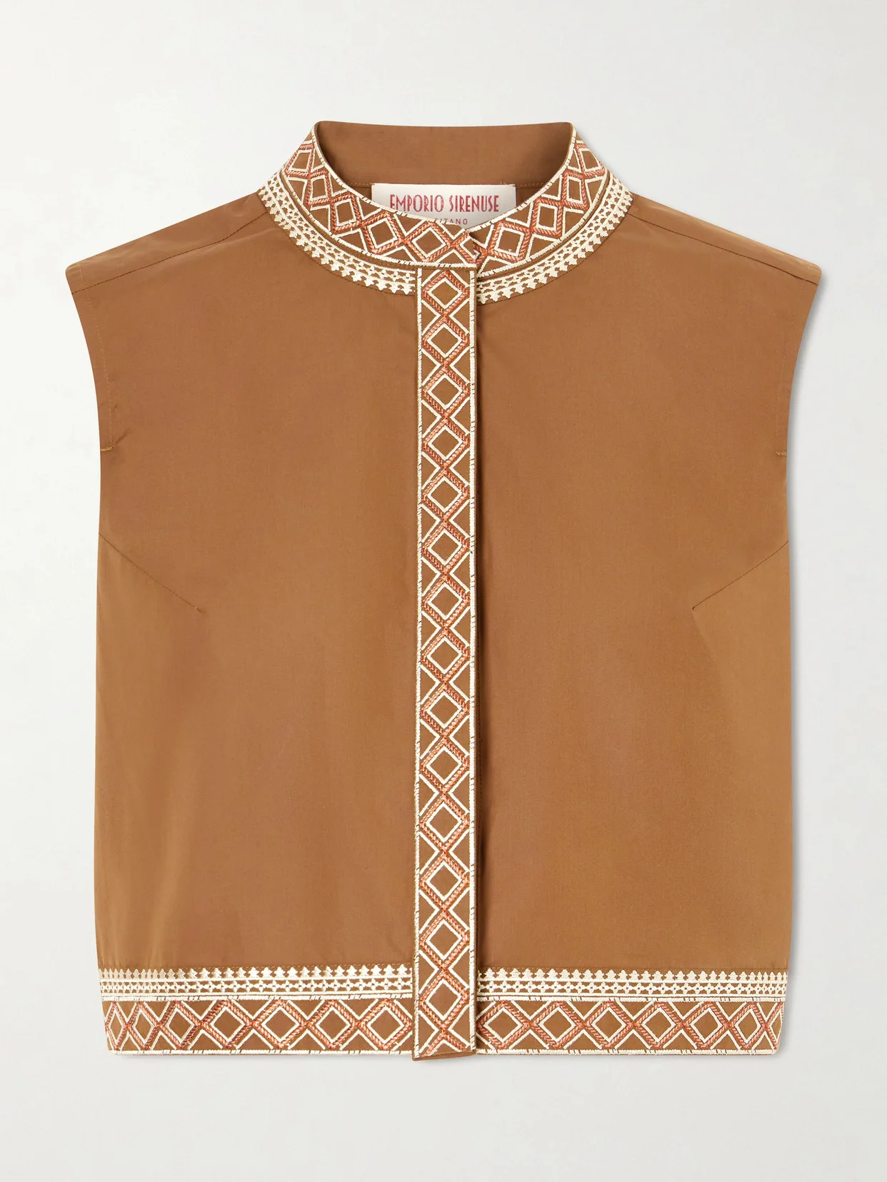 Andorra Cropped Embroidered Lace-trimmed Cotton-blend Poplin Top - 1