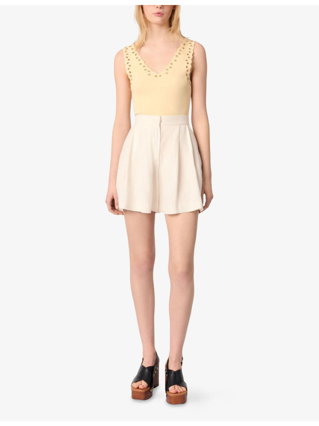 Wide-Leg High-Rise Pleated Linen-Blend Shorts - 2