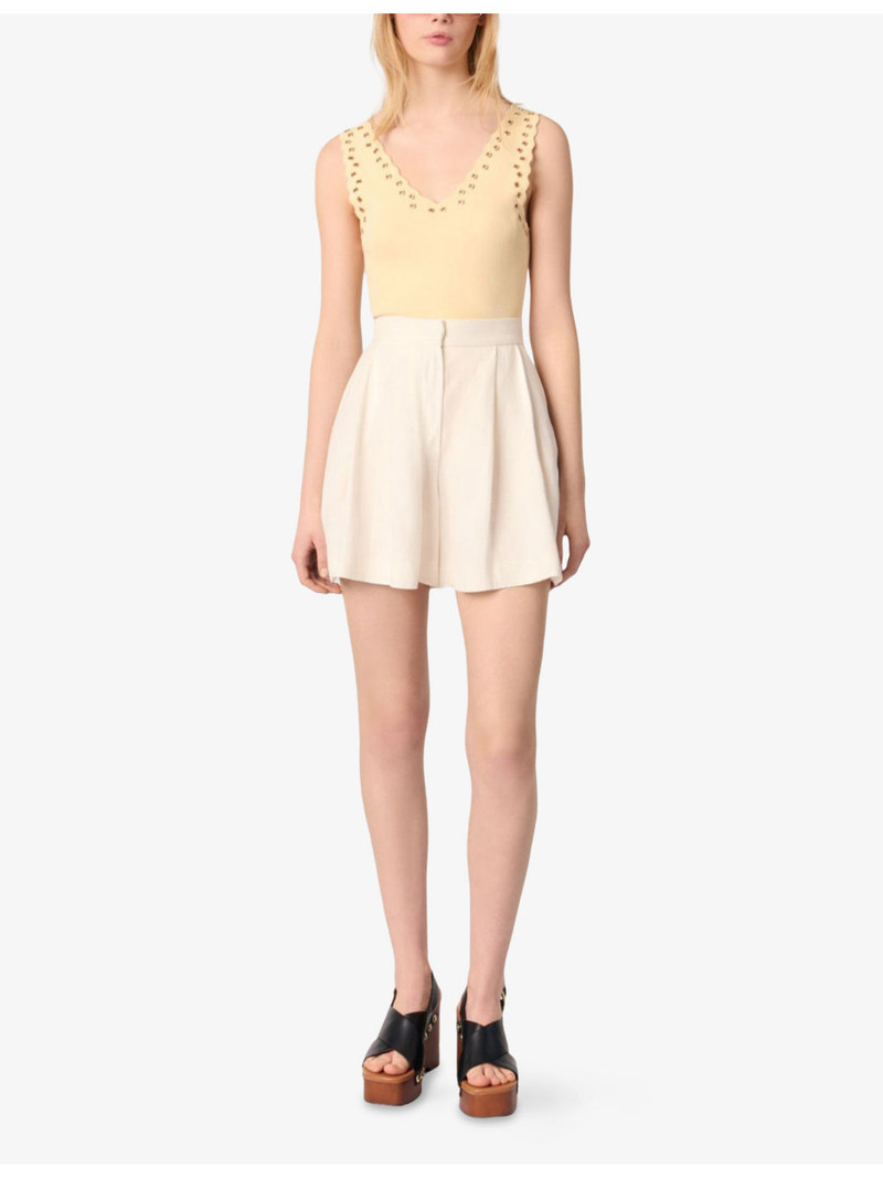 maje Wide-Leg High-Rise Pleated Linen-Blend Shorts outlook