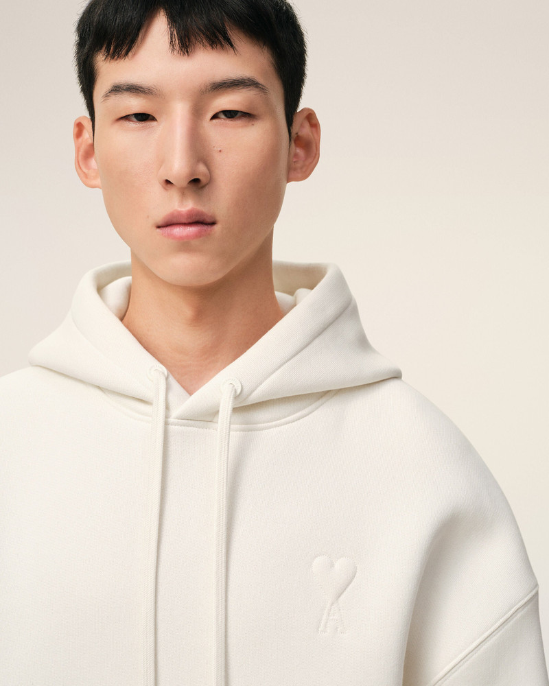 WHITE COTTON EMBOSSED AMI DE COEUR HOODIE 4