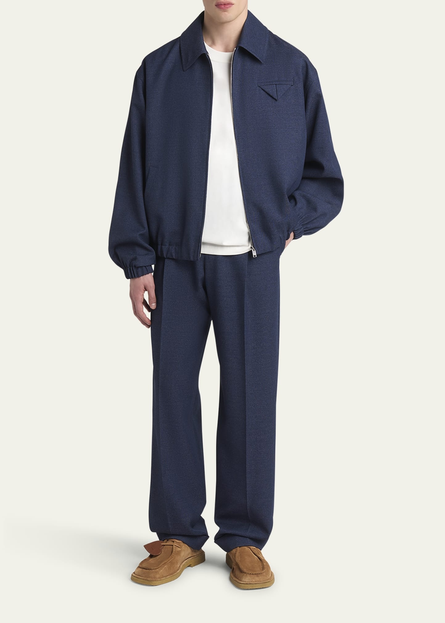 Men's Wide-Leg Melange Wool Drill Trousers - 2