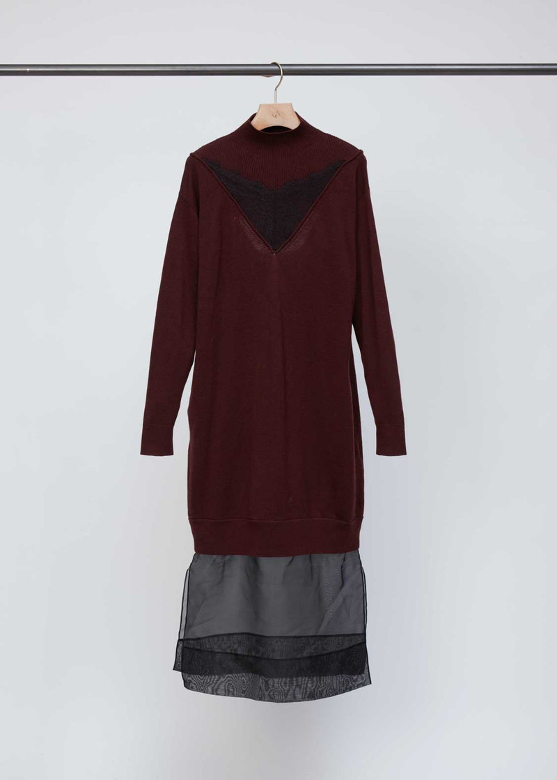 Mockneck Knit Dress with Lace Inlay 1