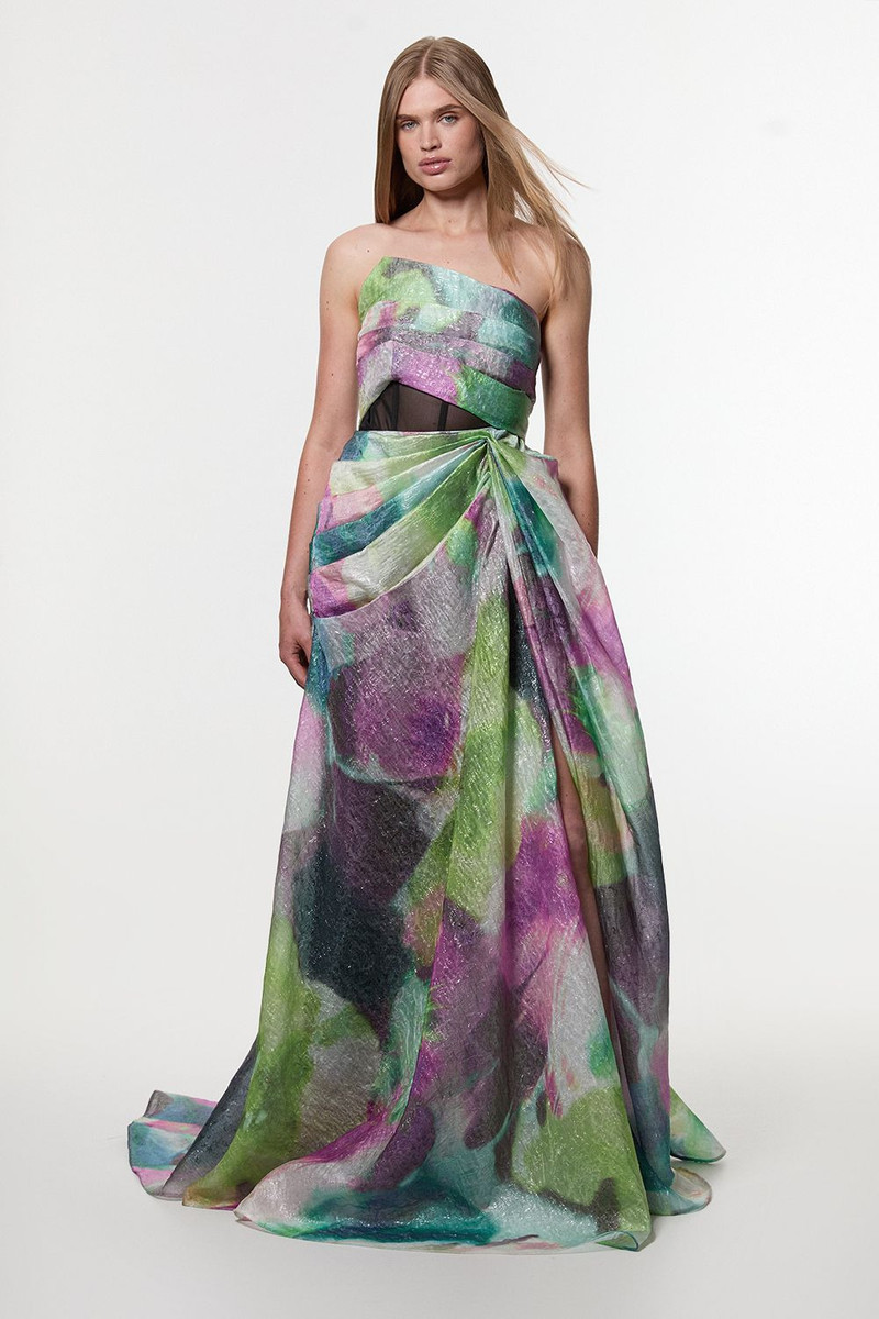 Digital Ophelia Printed Organza Fishtail Corset Maxi Dress 3