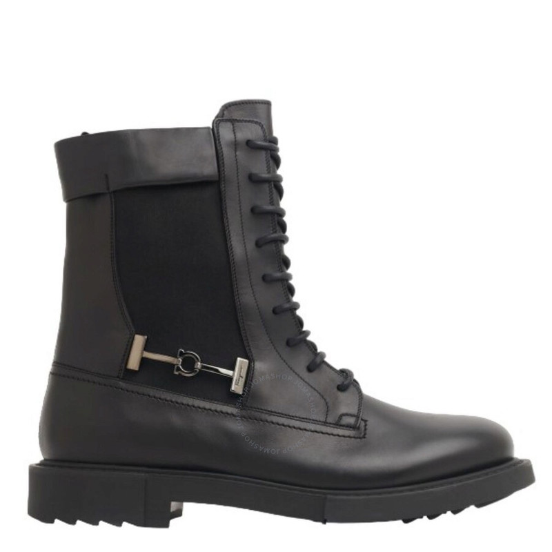 Salvatore Ferragamo Men's Black Leather Combat Boots - 1