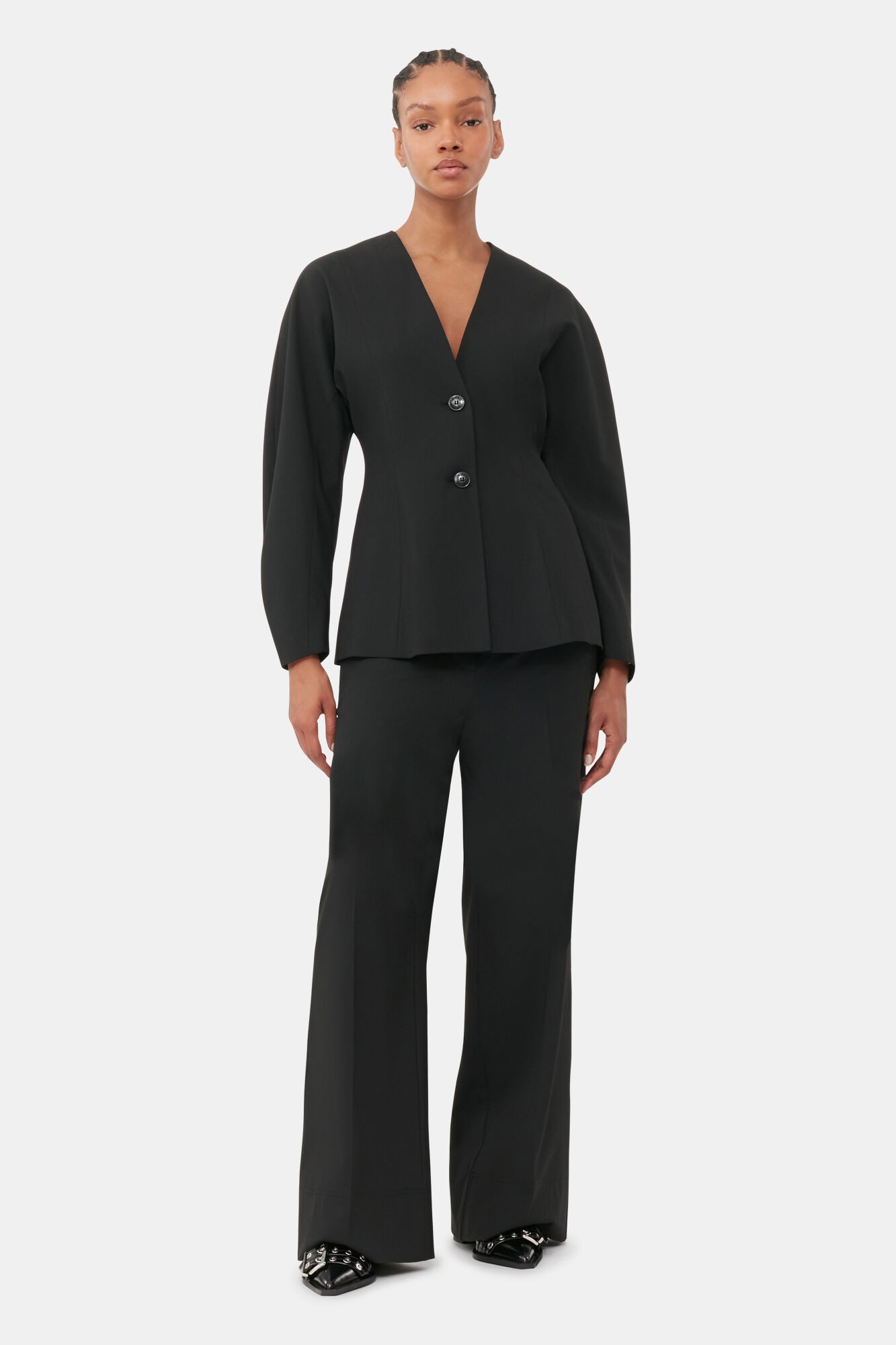 BLACK FITTED DRAPEY MELANGE BLAZER - 2