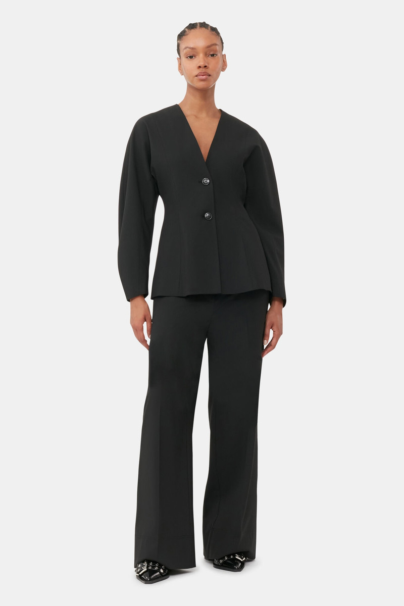 GANNI BLACK FITTED DRAPEY MELANGE BLAZER outlook