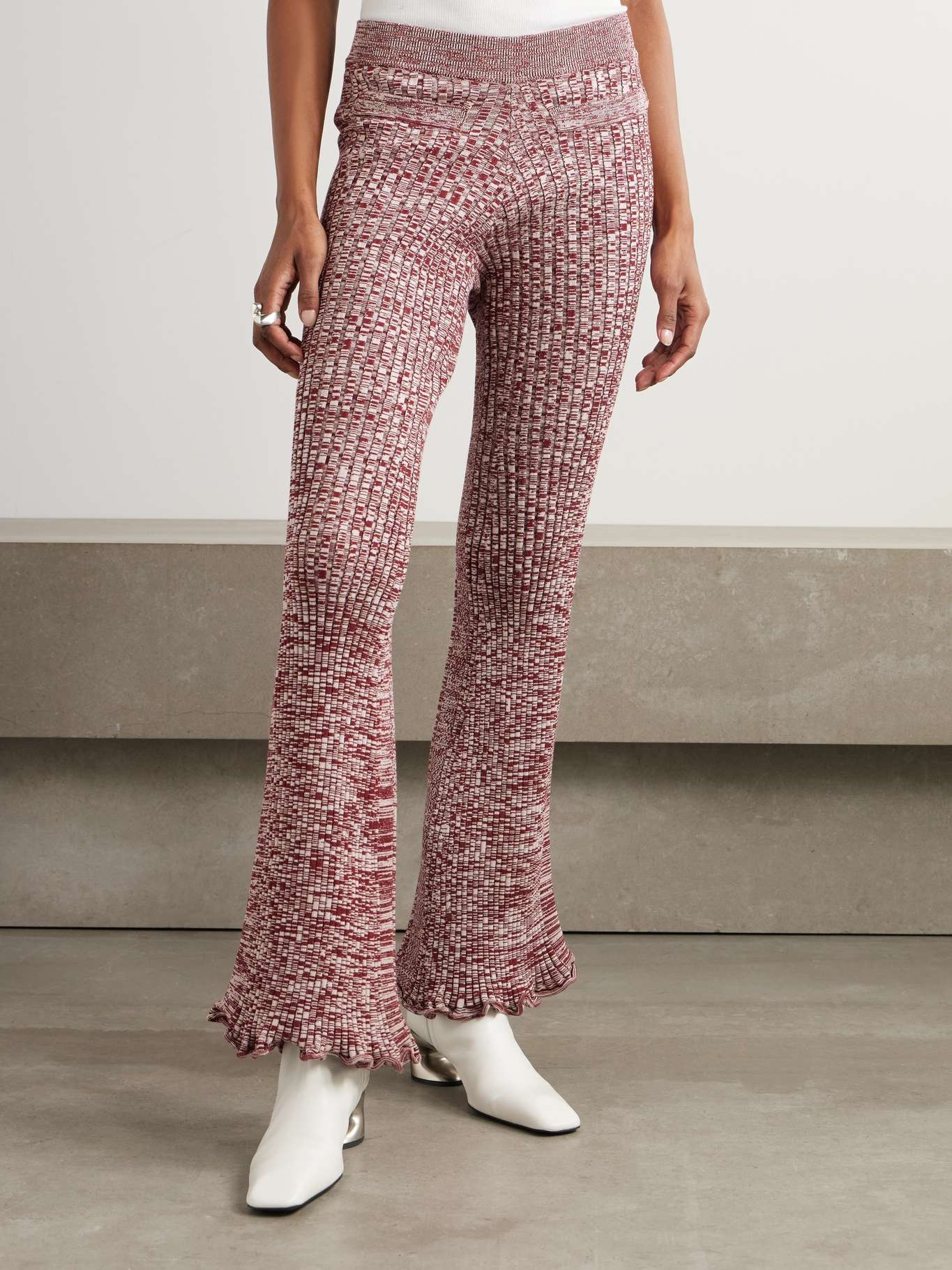 Ribbed-knit flared pants Red - 3