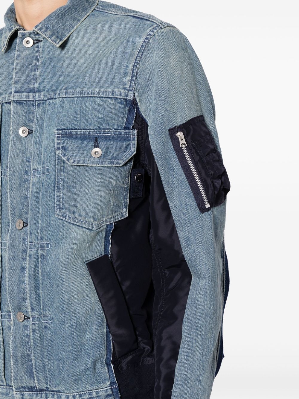 side-zip panelled denim jacket - 5