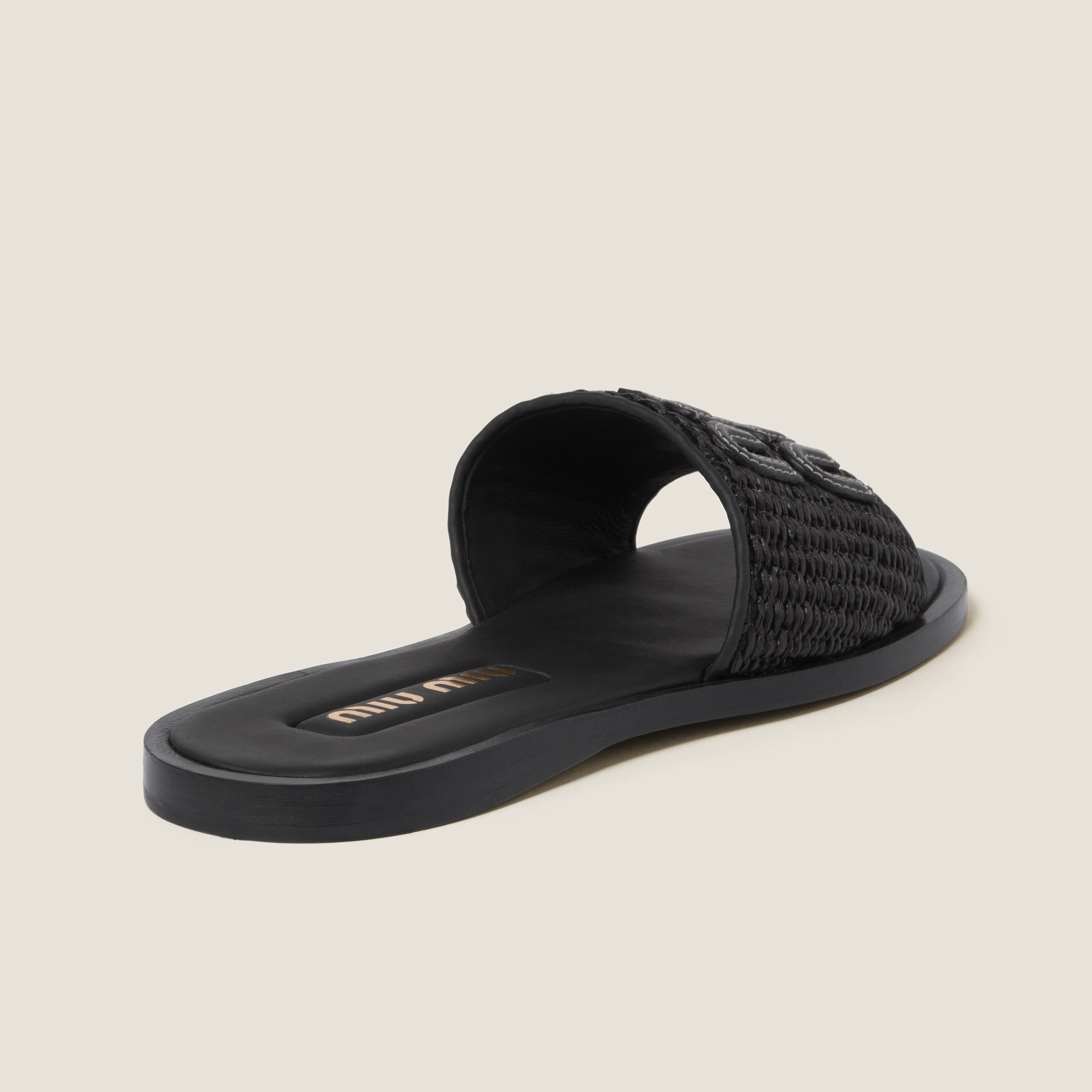 Raffia-effect woven fabric slides - 3