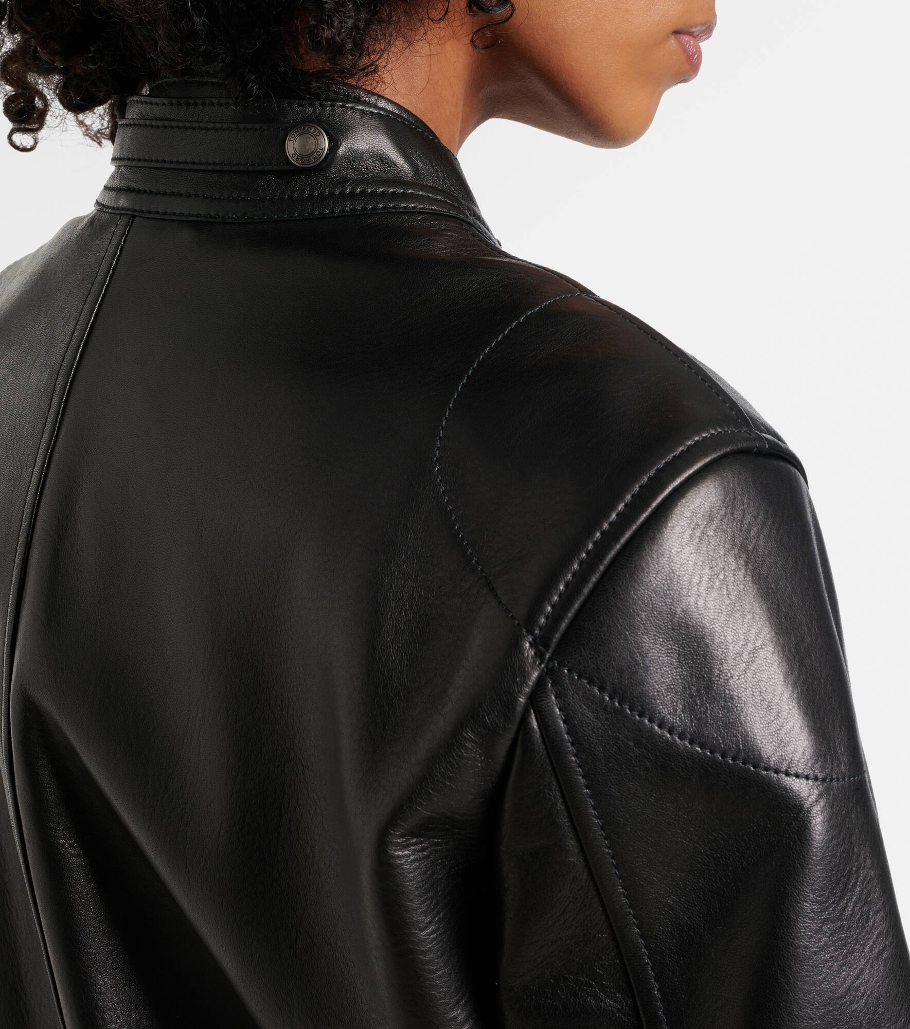 Cropped leather biker jacket - 6