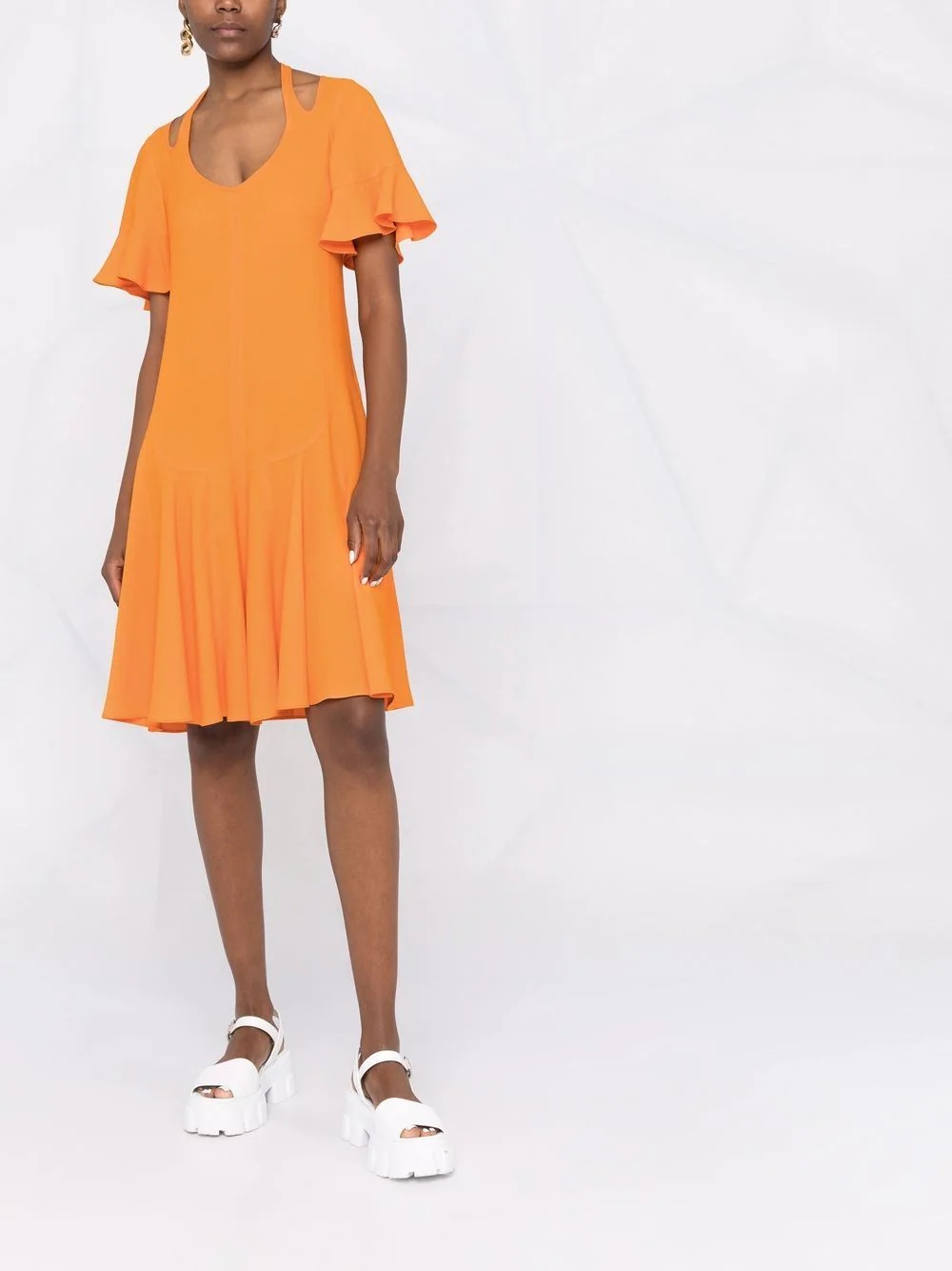 cut-out V-neck flared dress - 3