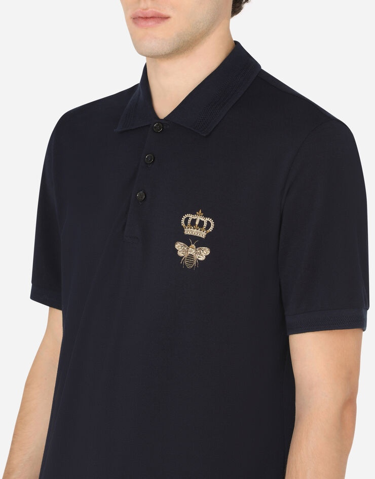 Cotton piqué polo-shirt with lurex embroidery - 4