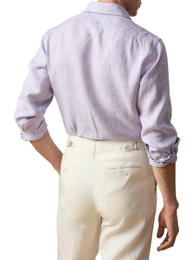Men's Glen Check Linen Shirt - Lavender 7