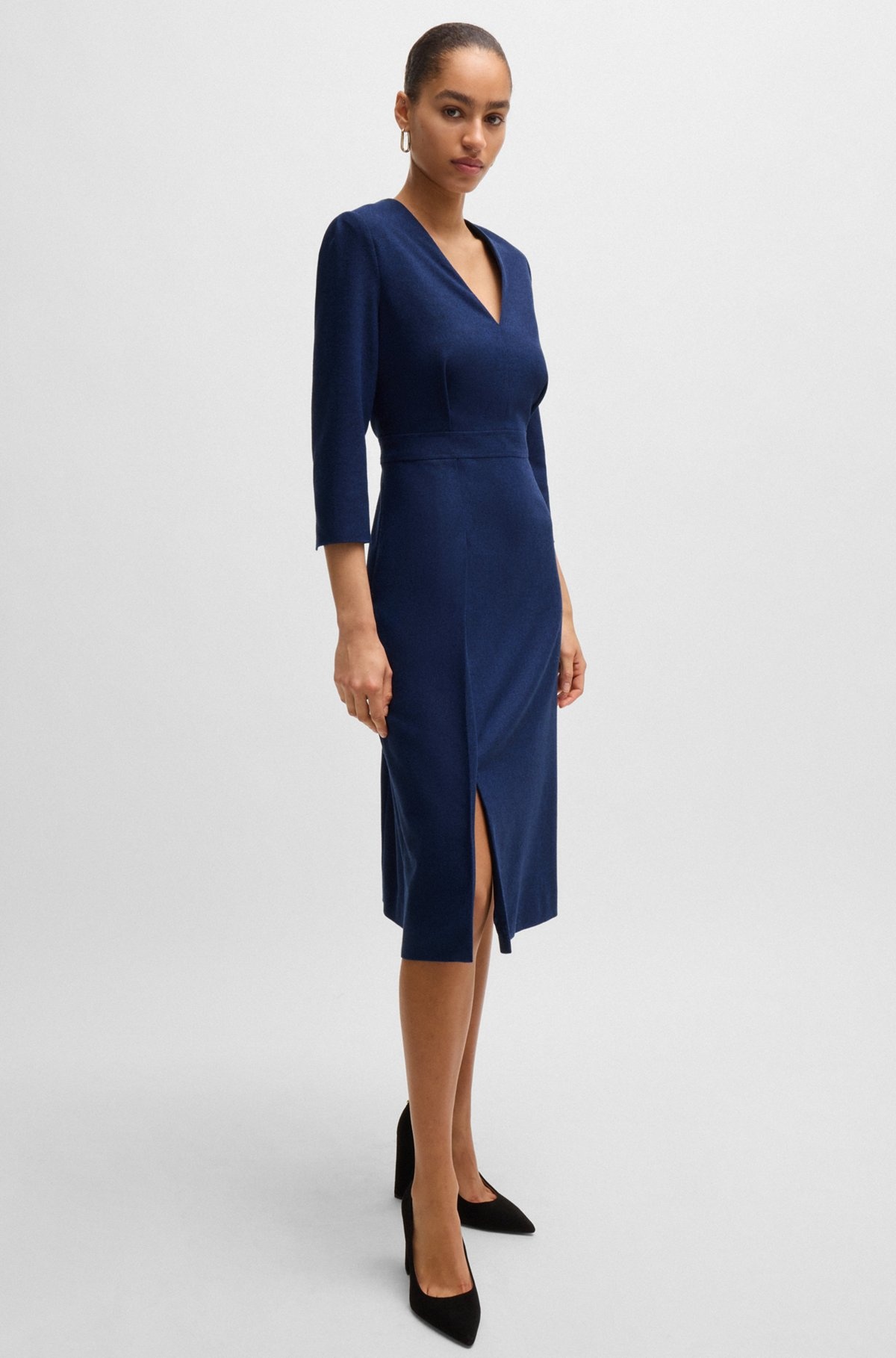 V-NECK DRESS IN STRETCH FLANNEL - 6