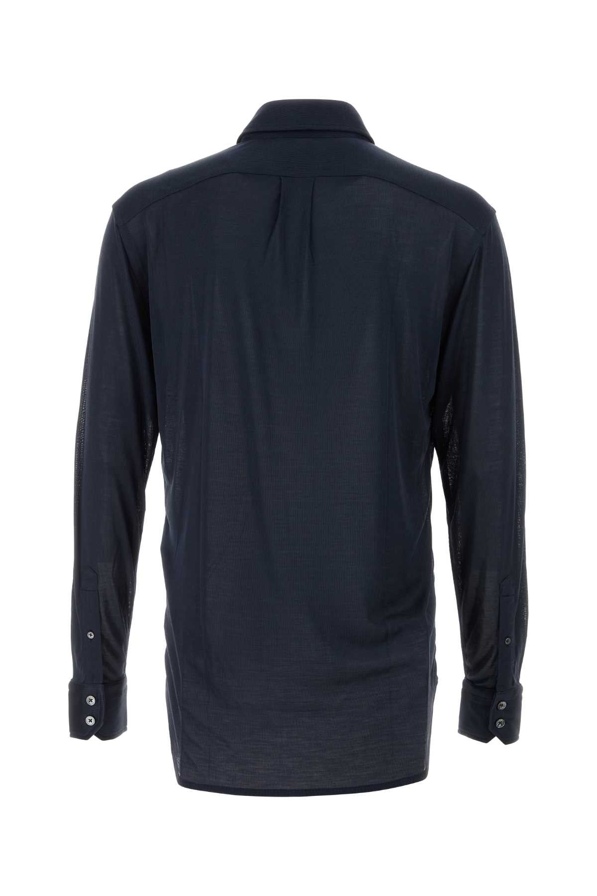 Tom Ford Men Navy Blue Silk Shirt - 2