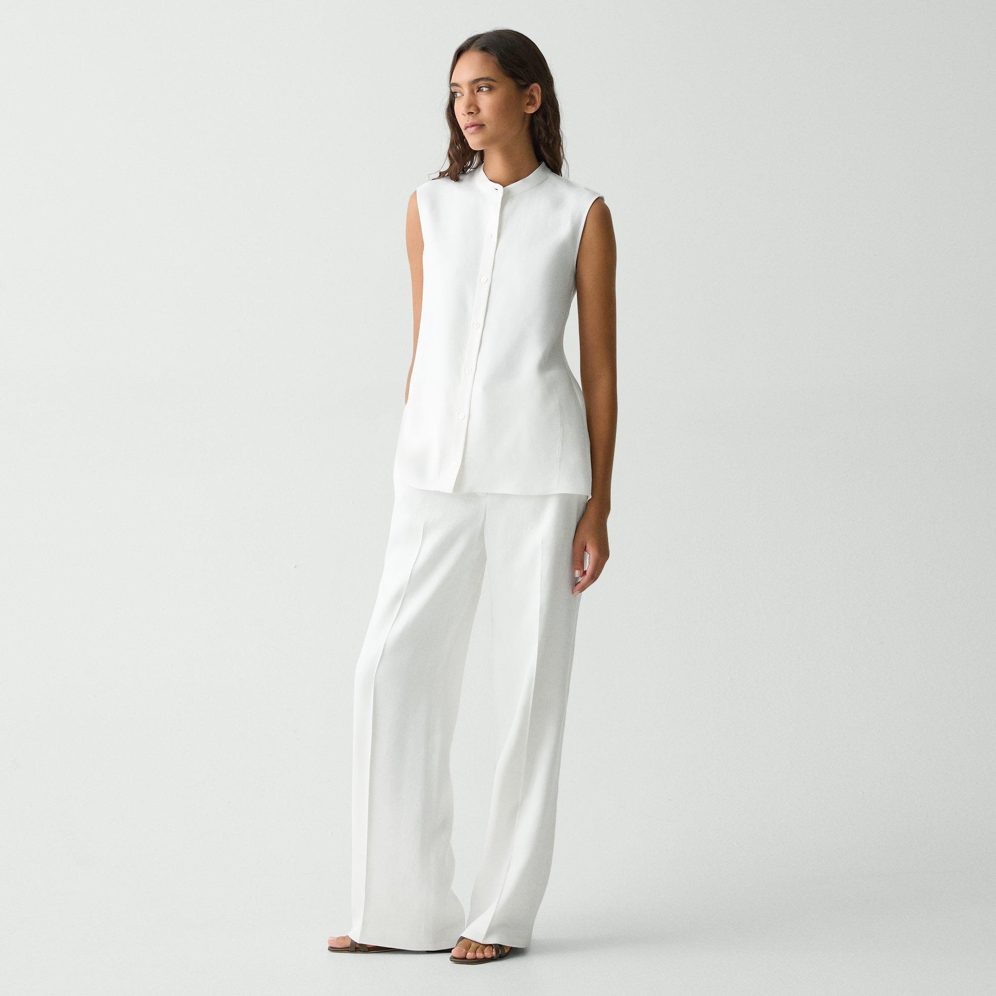 Sleeveless Asymmetrical Shirt in Linen-Viscose - 5