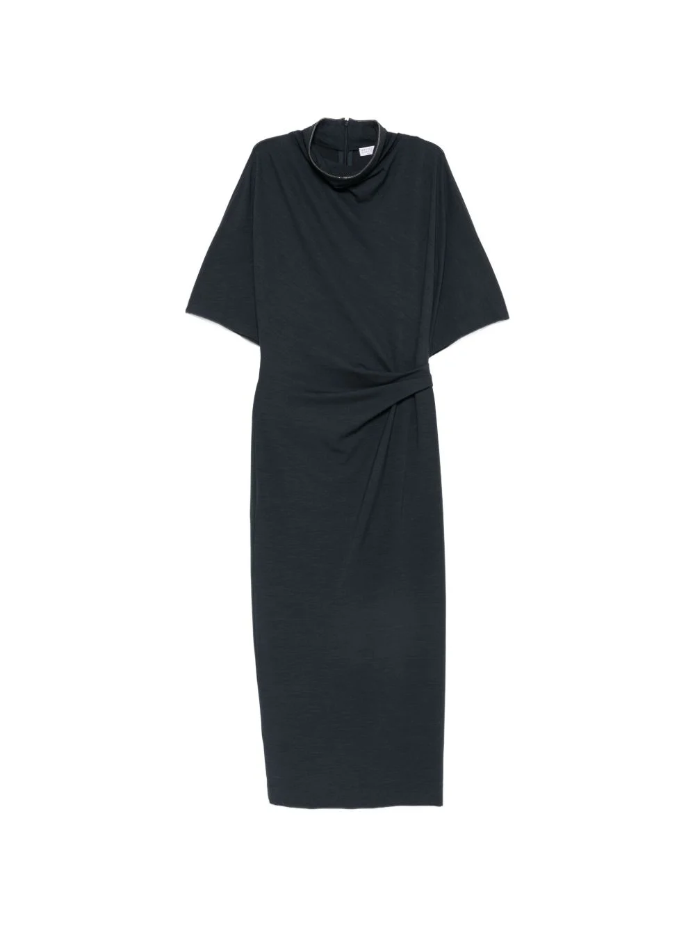twisted-waist high-neck midi dress - 1