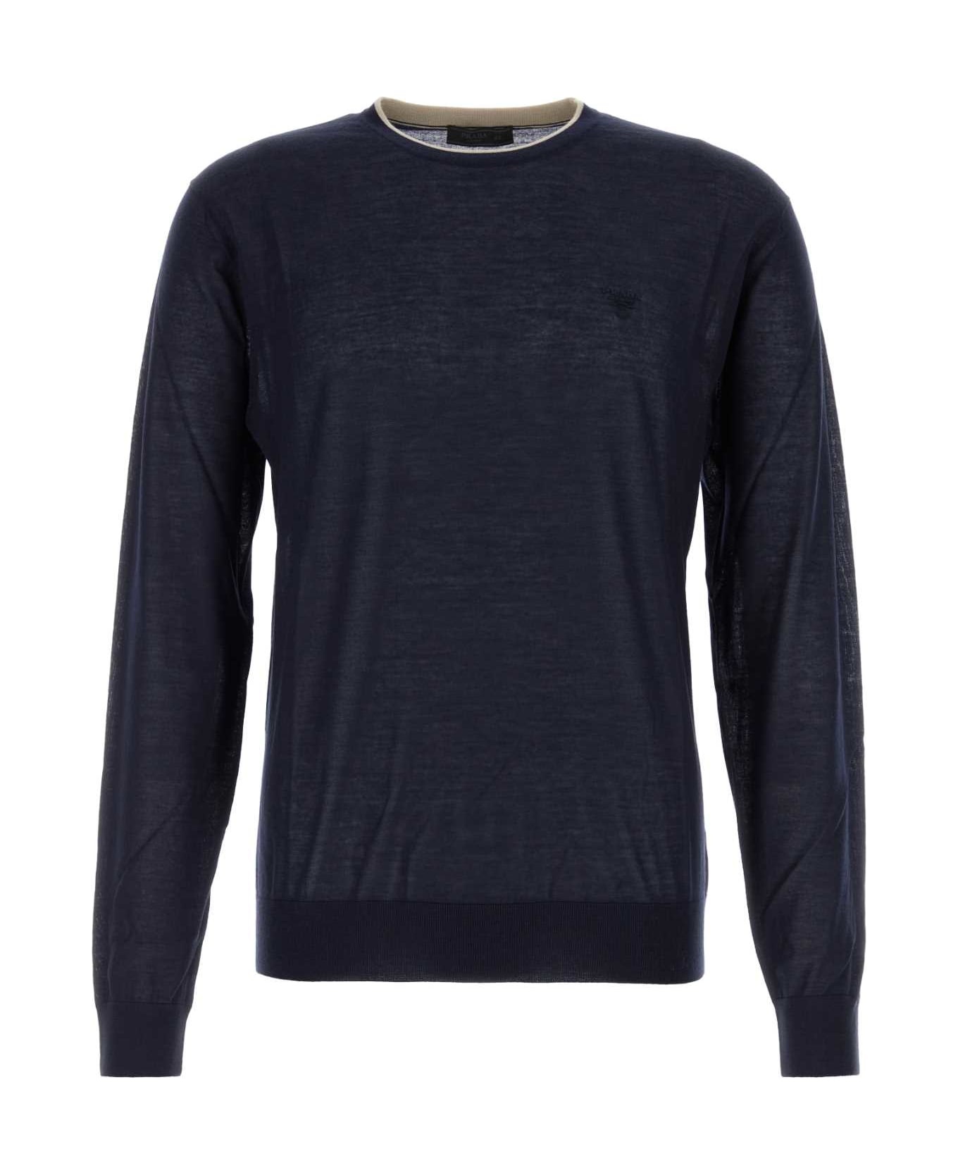 Navy Blue Cashmere Blend Sweater - 1