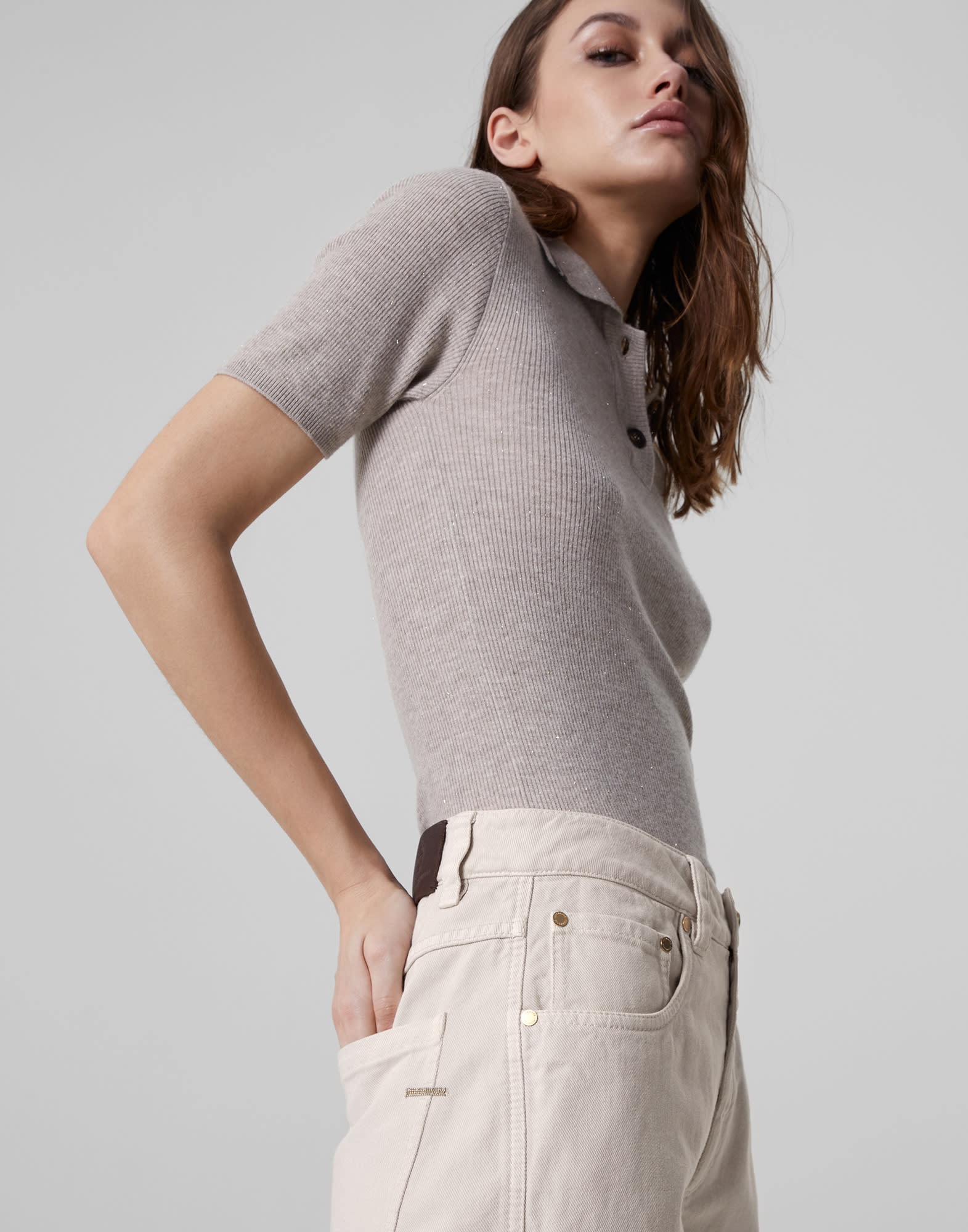 Stretch dyed denim straight trousers with shiny bartack - 3