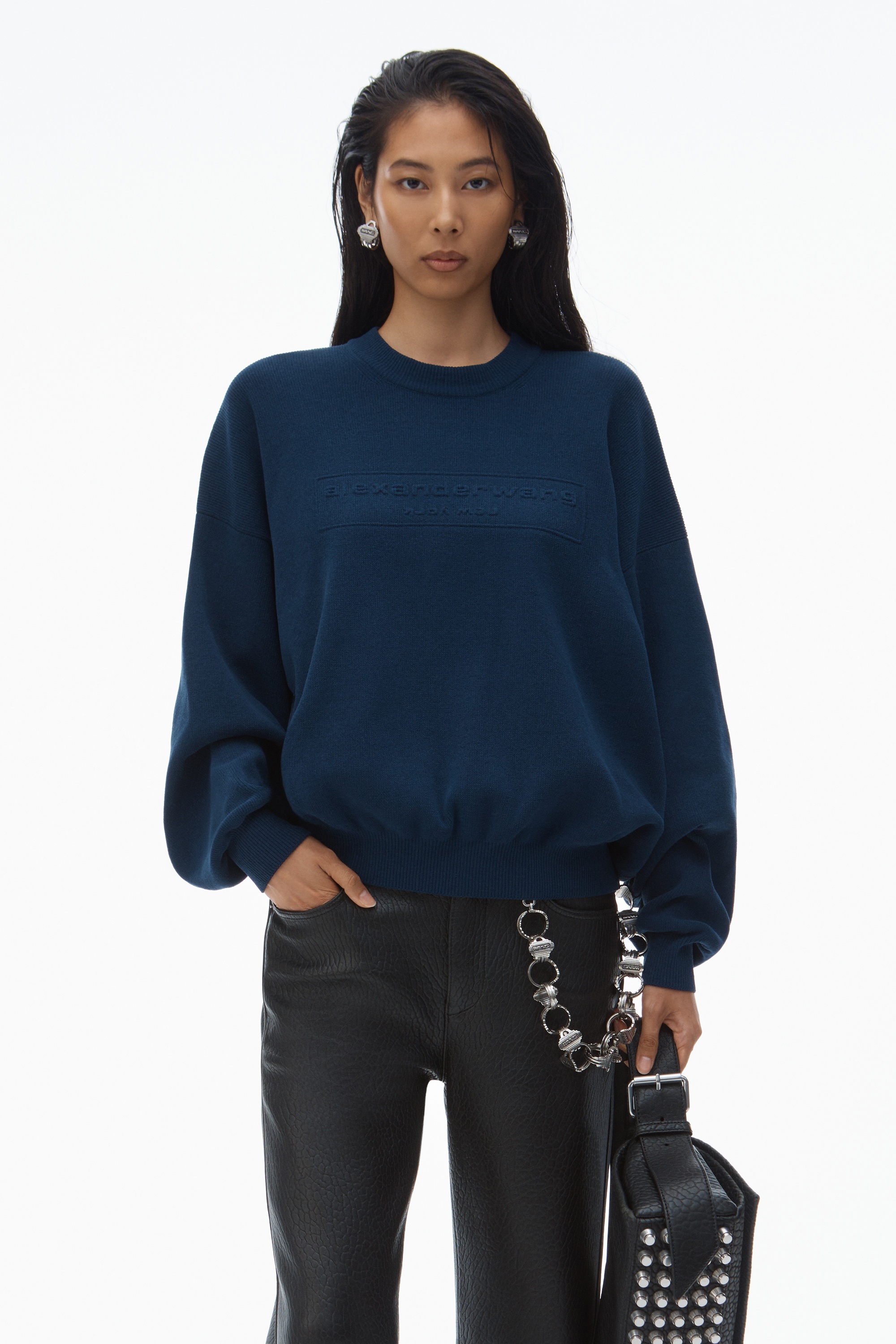 Logo Embossed Ribbed Pullover in Soft Chenille - 2