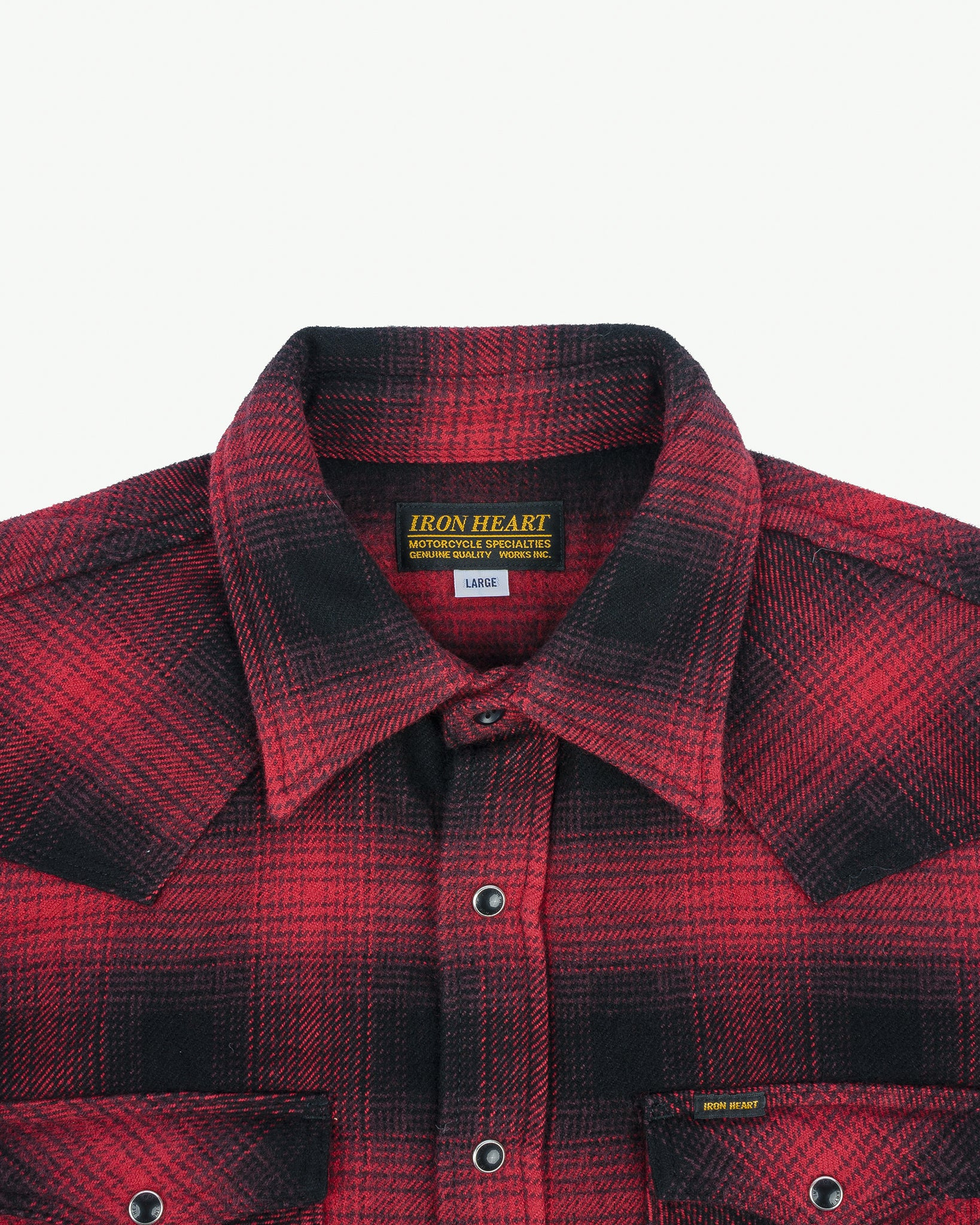 IHSH-264-RED Ultra Heavy Flannel Ombré Check Western Shirt - Red/Black - 13