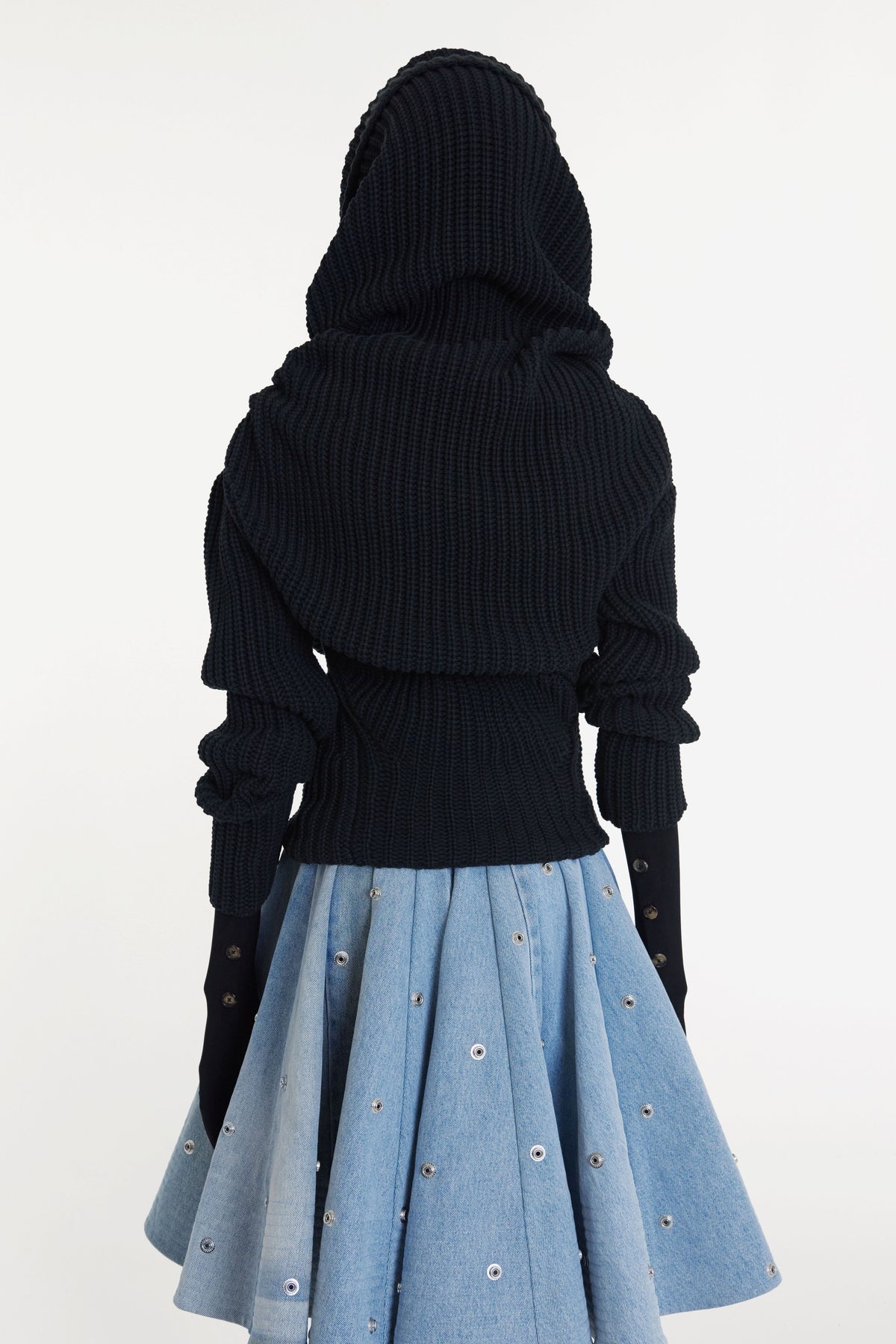 KNIT SNOOD TOP WITH GLOVES BLACK - 3