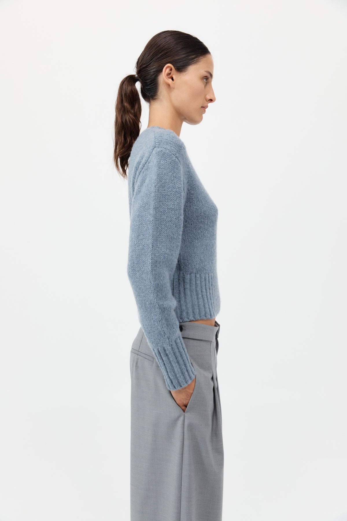 Wool Cashmere Blend Sweater - Soft Blue - 5