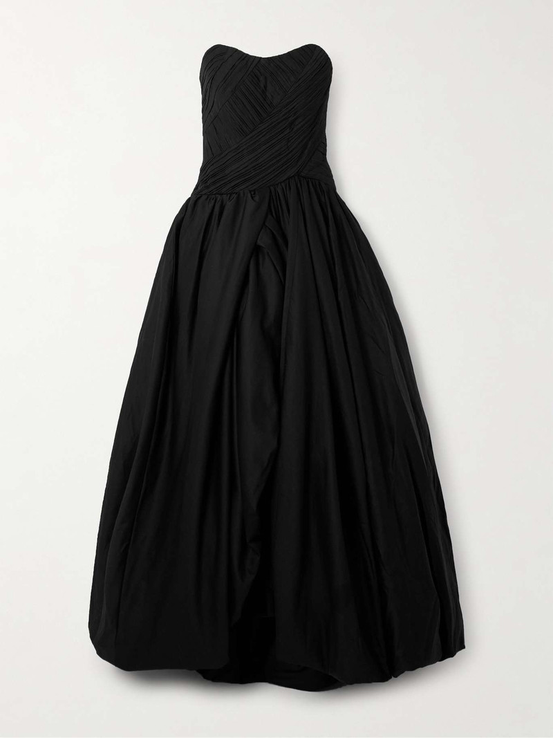 Spatial asymmetric strapless draped cotton-sateen gown 1