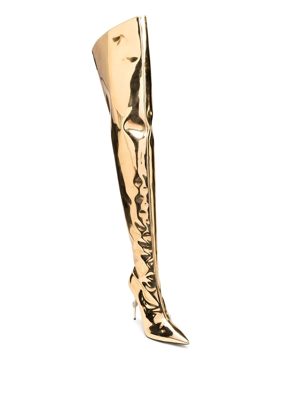 metallic thigh-high skull stiletto boots - 2