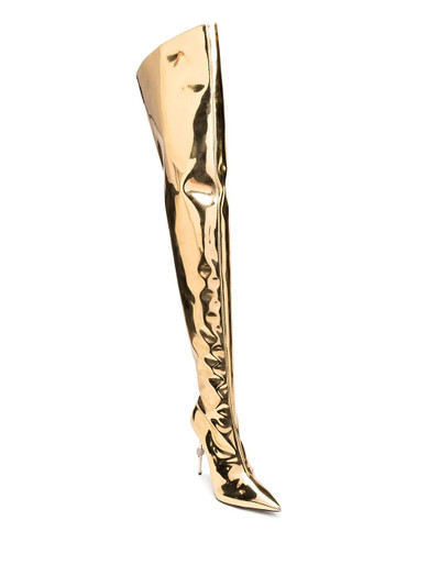 PHILIPP PLEIN metallic thigh-high skull stiletto boots outlook
