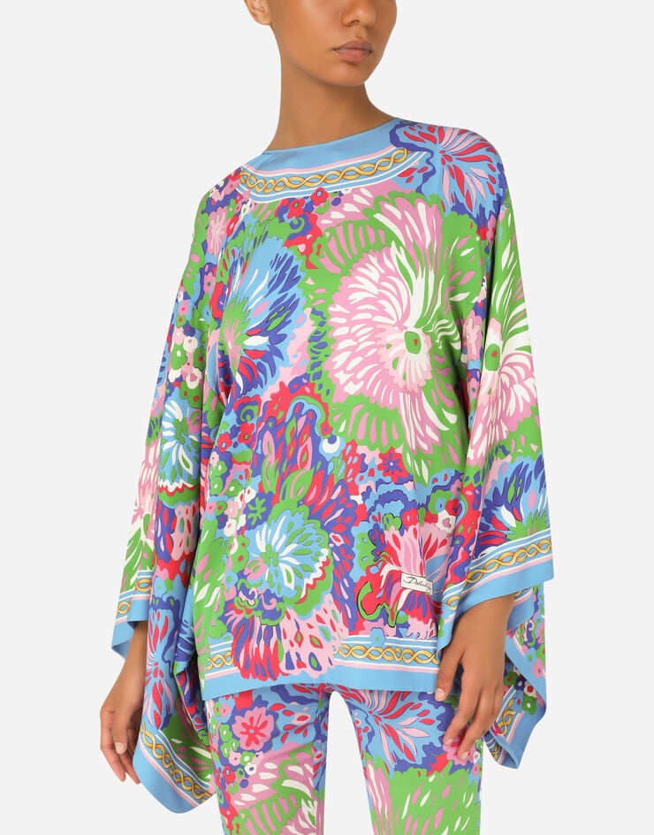 60s-print charmeuse tunic with kimono sleeves - 4