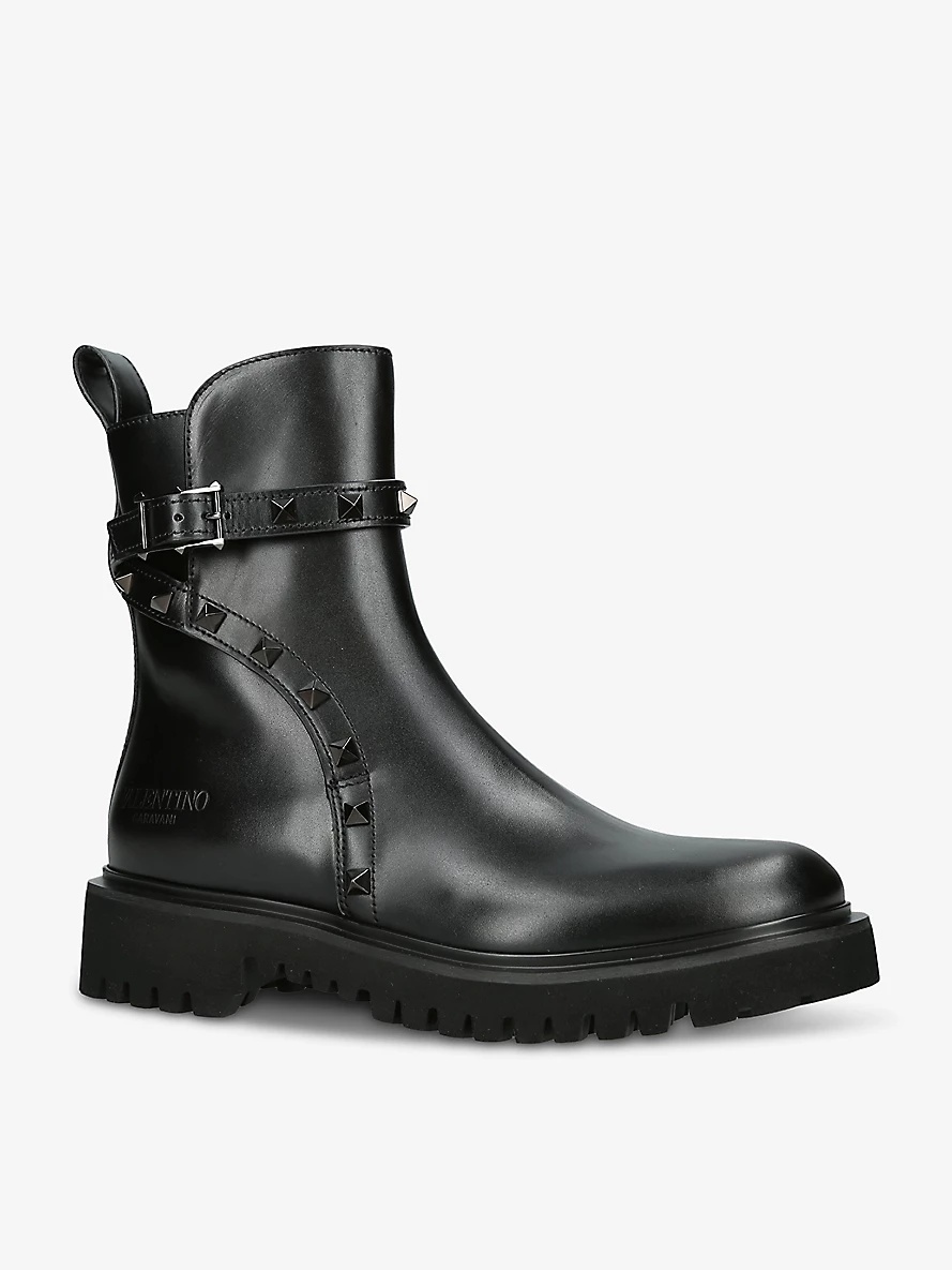 Rockstud spike-embellished leather ankle boots - 3